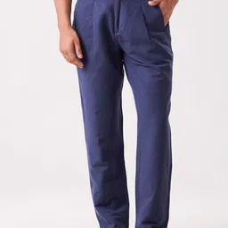 MH&Y Men Comfort Relaxed Fit Mid-Rise Pleated Linen Trousers-picture-29