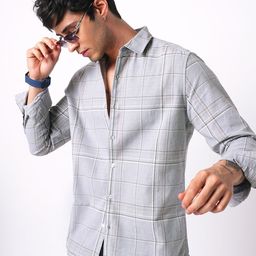 VASTRADO Men Classic Fit Windowpane Checked Spread Collar Cotton Casual Shirt-picture-13