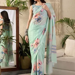 Saree mall Floral Poly Georgette Block Print Sarees image 4