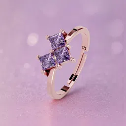 MISS HIGHNESS Women Rose Gold Plated Purple Princess Cut Cubic Zirconia Stones Ring-picture-26