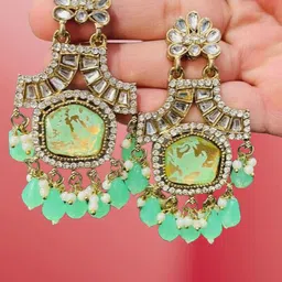 OPUS GEMS Artificial Stones Studded And Beaded Floral Shaped Drop Earrings image 4