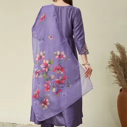 MOKOSH Women Solid Embroidered Kurta with Pyjama & Dupatta image 4