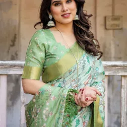 SHREEMALL Floral Printed Zari Tissue Saree image 3