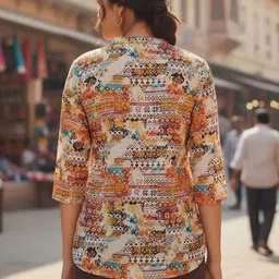 THE FAB FACTORY Print Mandarin Collar Ethnic Cotton Top image 3