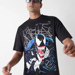 Bewakoof Men Venom Graphic Printed Round Neck Cotton Oversized T-shirt-image-45