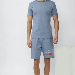 peter england Men Night Suit Set Blue Solid image 1