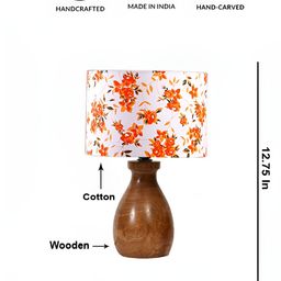 Devansh White & Orange Floral Printed Wooden & Cotton Cylindrical Shaped Table Lamp-picture-32