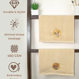 RANGOLI 2-Pcs Beige Printed Cotton Highly Absorbent Hand Towel image 5