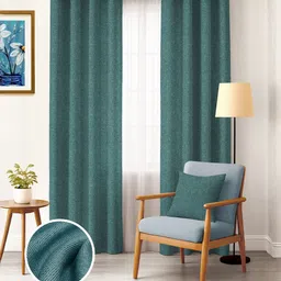 Myntra Elegant Homes Set of 2 Teal Black Out Long Door Curtains-picture-45