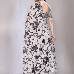 FABMORA Abstract Printed Embellished Border Organza Saree With Blouse Piece image 2