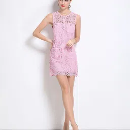 JC Collection Women Floral Self Design Round Neck A-Line Mini Dress image 5