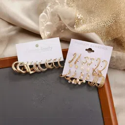 DressBerry Set Of 14 Gold-Plated Circular Shaped Hoop Earrings-image-81
