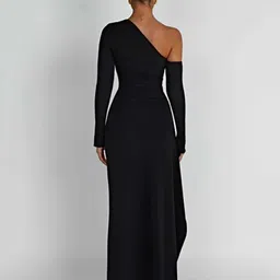 LULU & SKY Women Solid Bodycon Asymmetric Neck Asymmetric Hemline Dress image 4