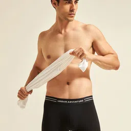 URBAN ADVENTURE Men Pack Of 2 Mid-Rise Moisture Wicking Trunks 2UAM-015(BLK-LT GRY) image 4