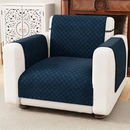 Lukzer Blue Solid Velvet 1 Seater Sofa Cover With Arms image 2