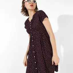 campus sutra Women A-line Brown, White Above Knee/Mid Thigh Length Dress-picture-14