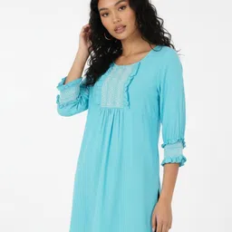 Anouk Rustic Self Striped Puff Sleeves Woven Design Pleated Straight Kurti-picture-13