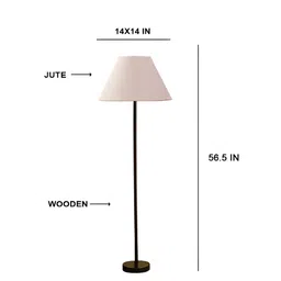 Devansh White & Black Wooden & Cotton Frustum Shaped Floor Lamp image 5