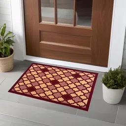 Kuber Industries 3-Pcs Maroon & Beige Floral Rectangular Anti-Skid Doormats image 3