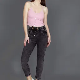 NEUNK Women Comfort Jogger Mid-Rise Heavy Fade Stretchable Jeans image 2