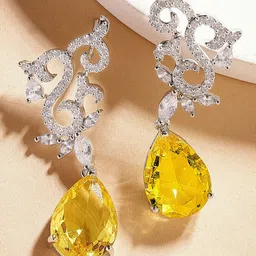 KARATCART Silver-Plated American Diamond Studded Contemporary Drop Earrings-picture-30