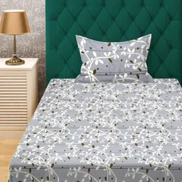 KLOTTHE Grey & White Printed 300 TC Single Bedsheet Set 2.25 m x 1.5 m image 2