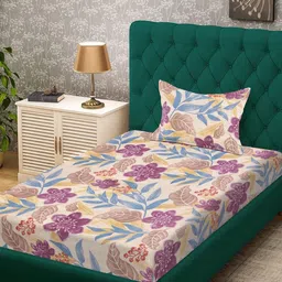 KLOTTHE Multicoloured Floral Single Bedsheet with 1 Pillow Cover-image-17