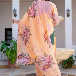 C J Enterprise Women Floral Printed Regular Kurta with Trousers & With Dupatta image 5