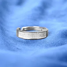 Clara Men 925 Sterling Silver Platinum-Plated Zirconia-Studded Adjustable Finger Ring-picture-57