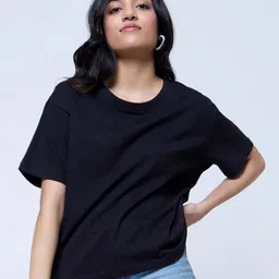 LoveDky Round Neck Drop-Shoulder Sleeves Cotton Boxy T-shirt-picture-10