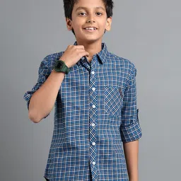 UNDER FOURTEEN ONLY Boys Comfort Fit Checked Spread Collar Cotton Casual Shirt-image-69