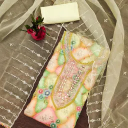 SHADOW & SAINING Floral Embellished Organza Semi-Stitched Dress Material-picture-37