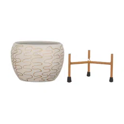 Homspurts 2-Pcs White Printed Metal Planters With Stands image 2