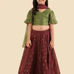 Fabindia Girls Sequinned Block Print Ready to Wear Lehenga & Blouse With Dupatta-picture-51