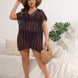 JC Mode Women Self Design V-Neck Swimwear Cover Up Top-image-33