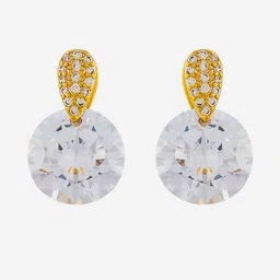 Kushal's Fashion Jewellery Gold-Plated Circular Shaped Zircon Studded Drop Earrings-image-23