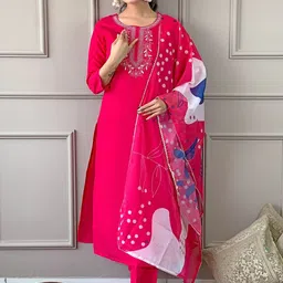 CANIZZARO Women Ethnic Motifs Embroidered Regular Thread Work Kurta with Trousers & With Dupatta image 5