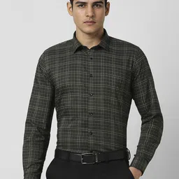 Van Heusen Men Slim Fit Spread Collar Tartan Checked Cotton Formal Shirt-image-83