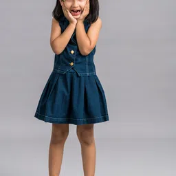 HIMMEL Girls Blue Denim Pleated Skirt-picture-20