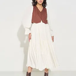 Honey by Pantaloons Women Solid V-Neck Cuffed Sleeve Fit and Flare Midi Dress-image-7