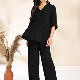 KALINI Self-Designed V-Neck Peplum Top With Trousers Co-Ords image 3