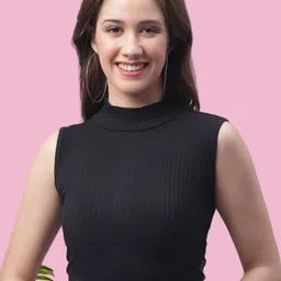 FBAR Women High Neck Sleeveless Cotton Crop Top-image-1