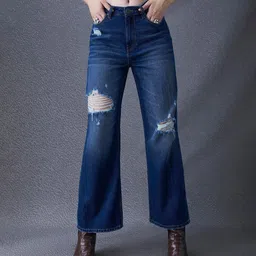 VOLTEDGE Women Comfort Wide Leg High-Rise Highly Distressed Light Fade Stretchable Jeans-picture-21