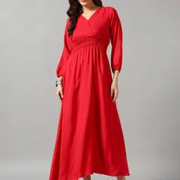 Raiyani Fashion Women V-Neck Puff Sleeves Fit & Flare Maxi Dress-picture-38