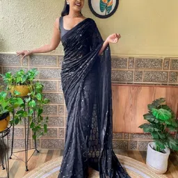 CLEMIRA Embellished Sequinned Pure Georgette Saree image 4