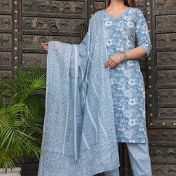 FLAVIA CREATION Women Floral Printed RegularKurta with Trousers & With Dupatta-image-53