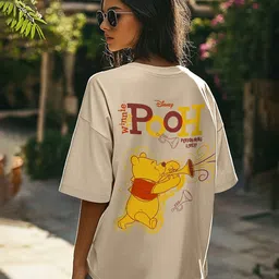JUNEBERRY Women Winnie The Pooh Printed Drop-Shoulder Sleeves Raw Edge T-shirt-image-86