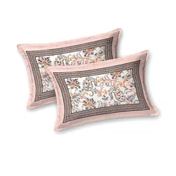 Myntra Elegant Homes Pink & Orange Floral 180 TC King Bedsheet with 2 Pillow Covers image 3