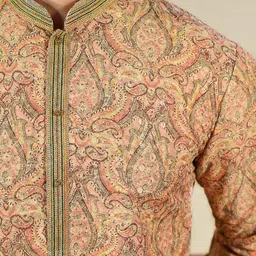 Koshin Paisley Embroidered Thread Work Mandarin Collar Straight Kurta image 4