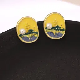 Yellow Chimes Brass Plated Pearls Studded Contemporary Studs Earrings-picture-25